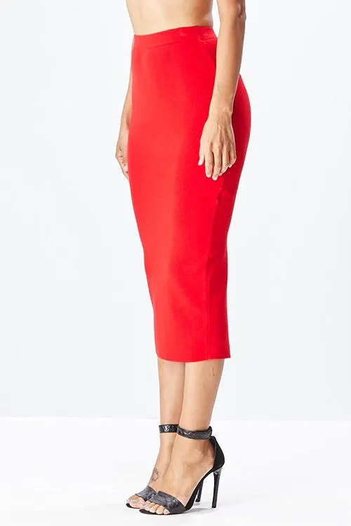 RIB Midi Skirt in Red