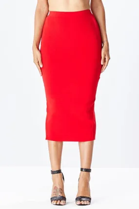 RIB Midi Skirt in Red