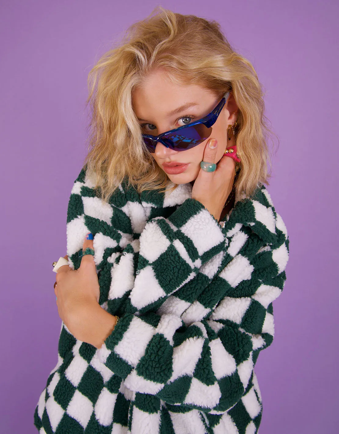 Short teddy checkered jacket