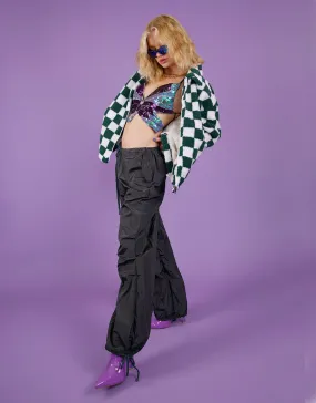Short teddy checkered jacket