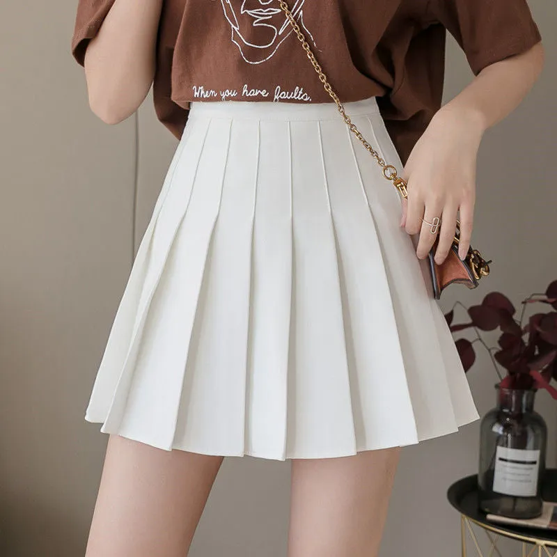 Skirt Pleated Black White High Waist A-Line College Culottes Skirt
