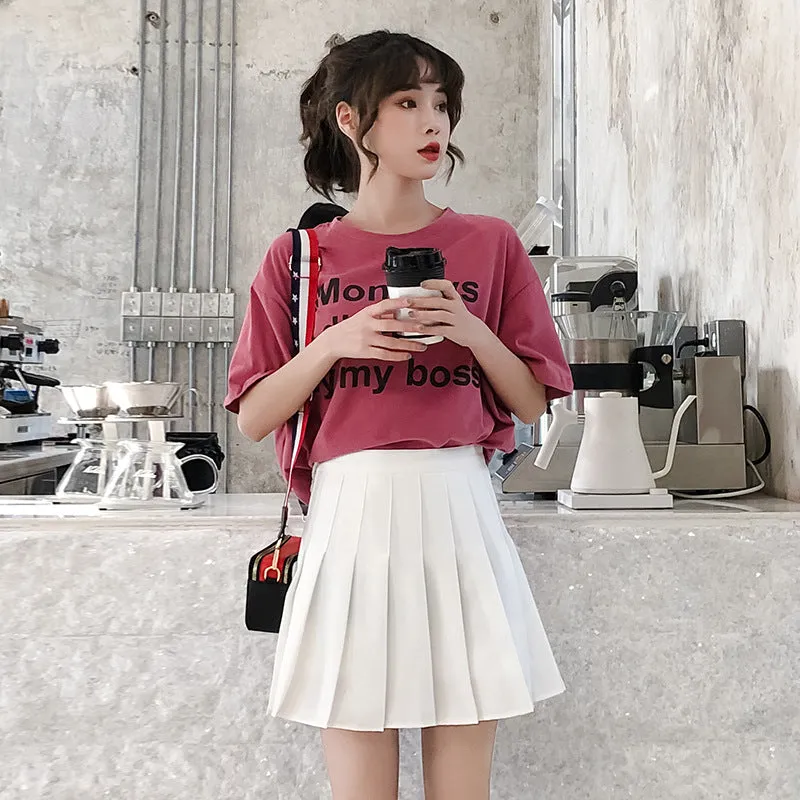 Skirt Pleated Black White High Waist A-Line College Culottes Skirt