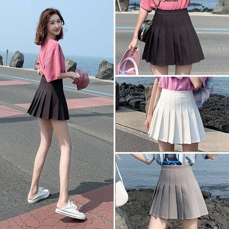 Skirt Pleated Black White High Waist A-Line College Culottes Skirt