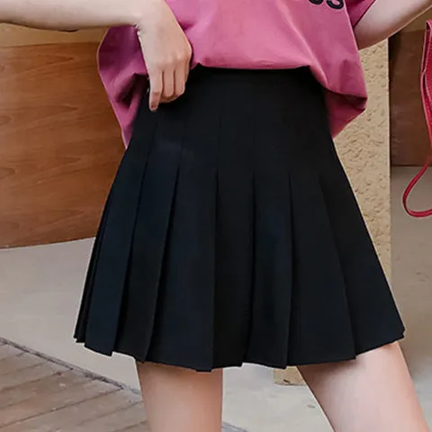 Skirt Pleated Black White High Waist A-Line College Culottes Skirt