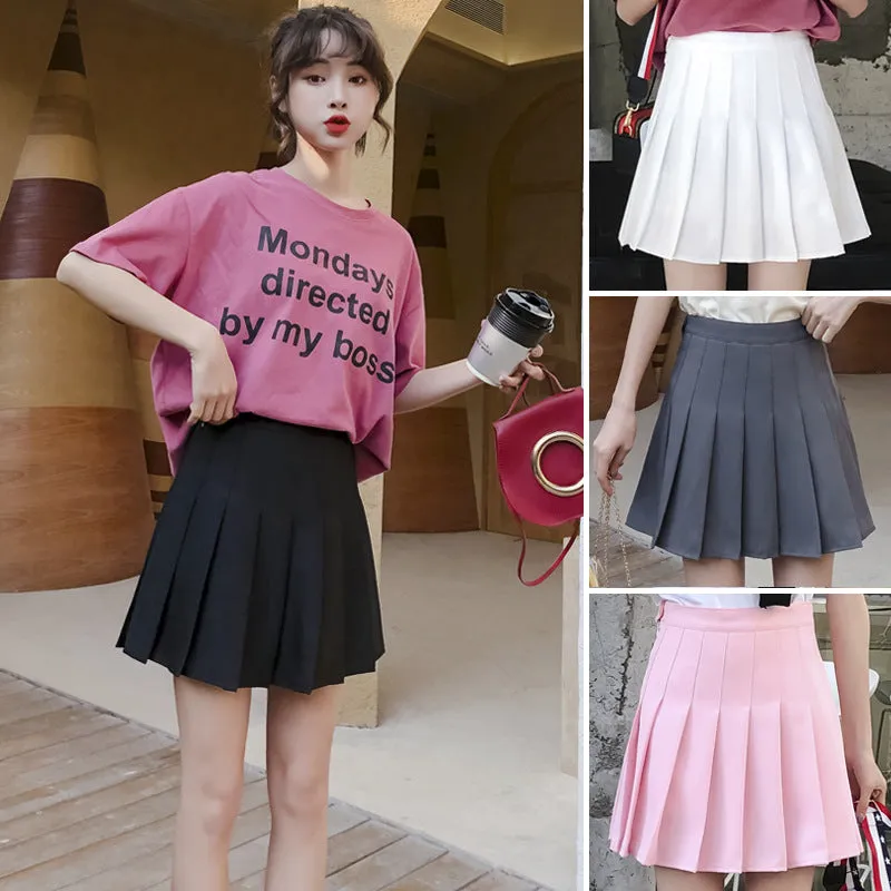 Skirt Pleated Black White High Waist A-Line College Culottes Skirt