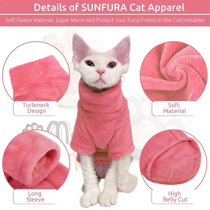 Sphynx Cat and Small Dog Winter Sweater - Turtleneck, Warm Fleece Pullover