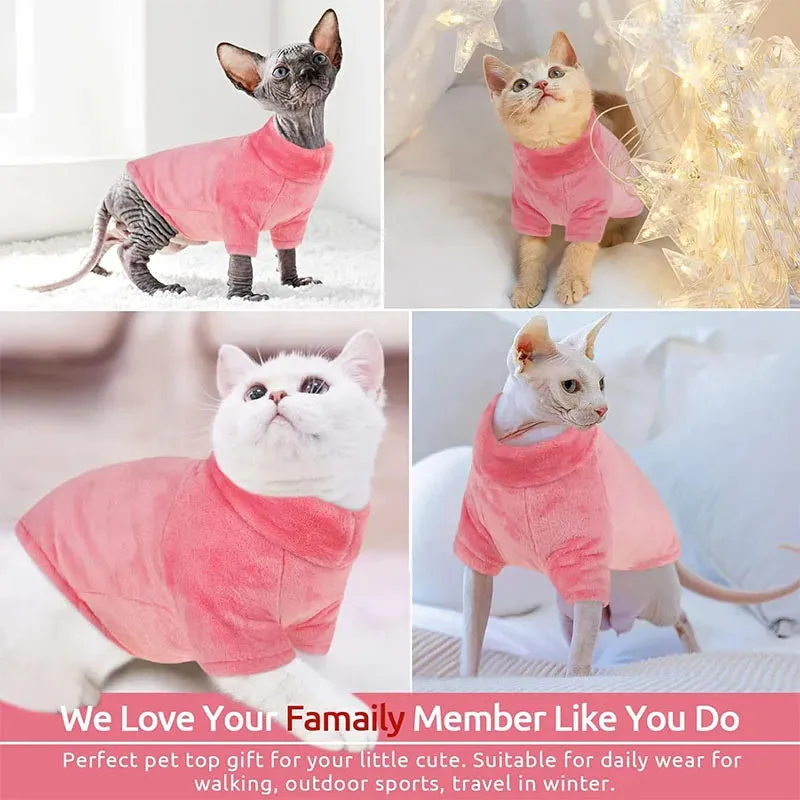 Sphynx Cat and Small Dog Winter Sweater - Turtleneck, Warm Fleece Pullover