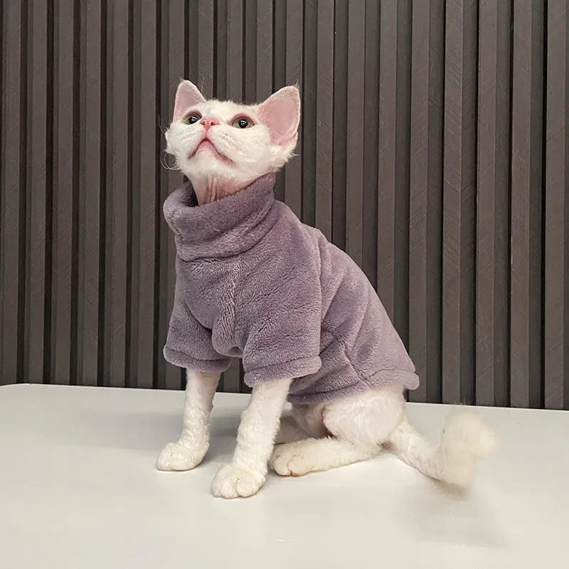 Sphynx Cat and Small Dog Winter Sweater - Turtleneck, Warm Fleece Pullover