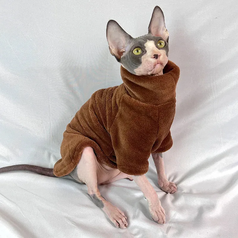 Sphynx Cat and Small Dog Winter Sweater - Turtleneck, Warm Fleece Pullover