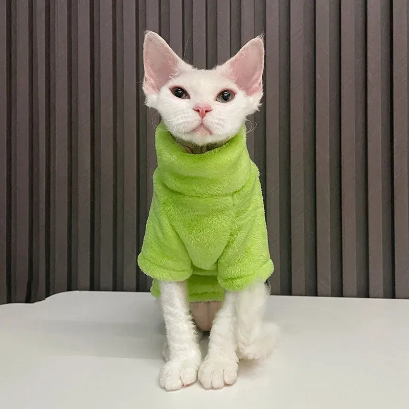Sphynx Cat and Small Dog Winter Sweater - Turtleneck, Warm Fleece Pullover