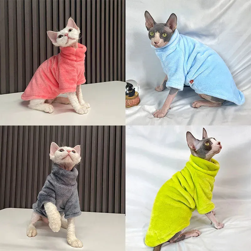Sphynx Cat and Small Dog Winter Sweater - Turtleneck, Warm Fleece Pullover