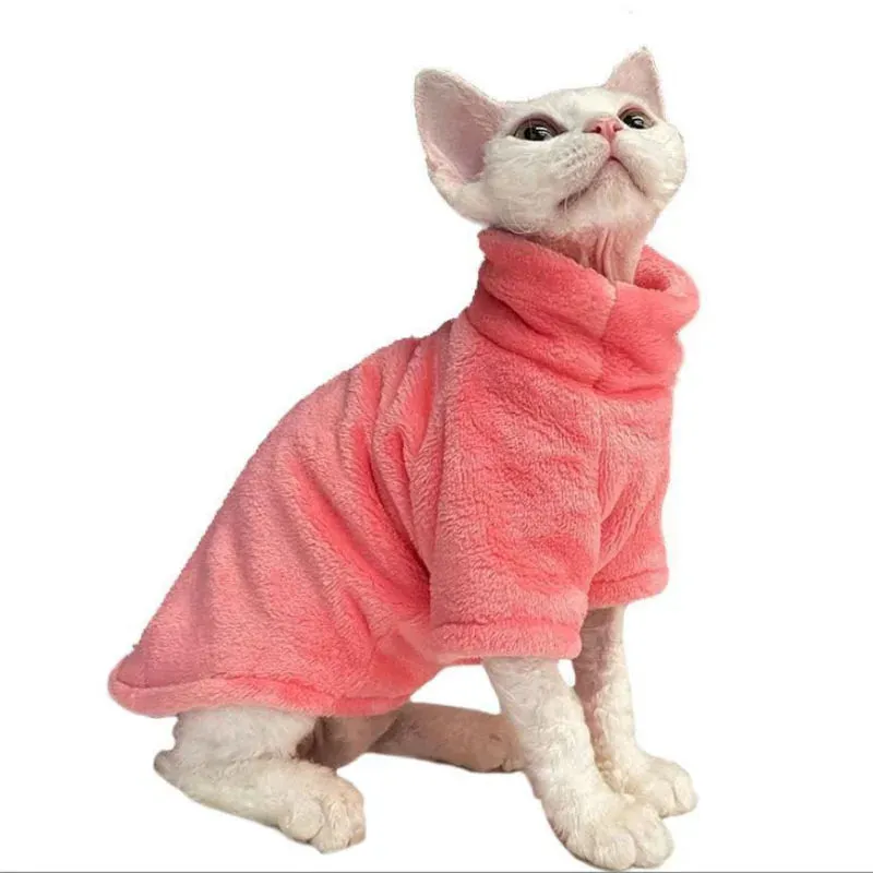 Sphynx Cat and Small Dog Winter Sweater - Turtleneck, Warm Fleece Pullover