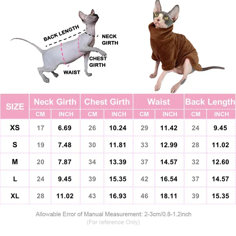 Sphynx Cat and Small Dog Winter Sweater - Turtleneck, Warm Fleece Pullover