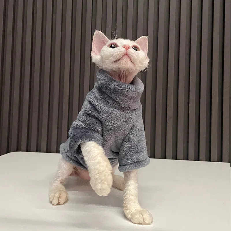 Sphynx Cat and Small Dog Winter Sweater - Turtleneck, Warm Fleece Pullover