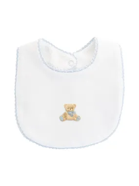 Teddy Bear Bib with Crochet Trim - Blue