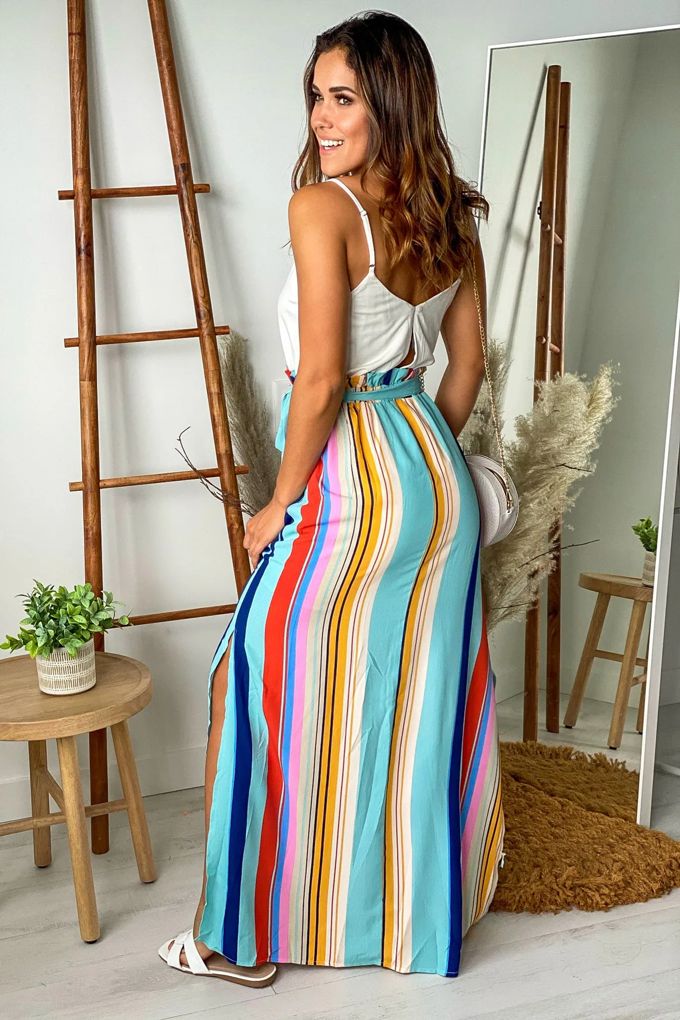 Turquoise Striped Maxi Dress