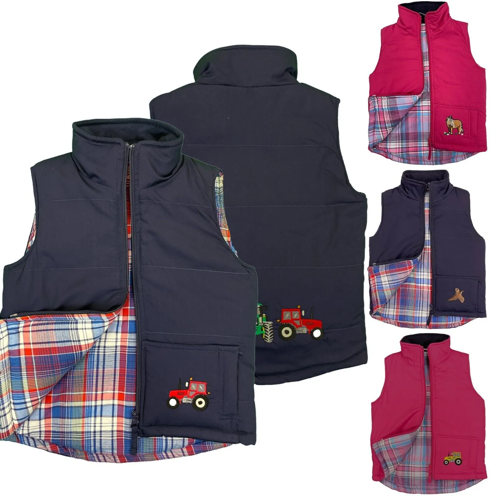 Unisex Kids Embroidered Tractor Pony Pheasant Padded Gilet