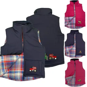 Unisex Kids Embroidered Tractor Pony Pheasant Padded Gilet