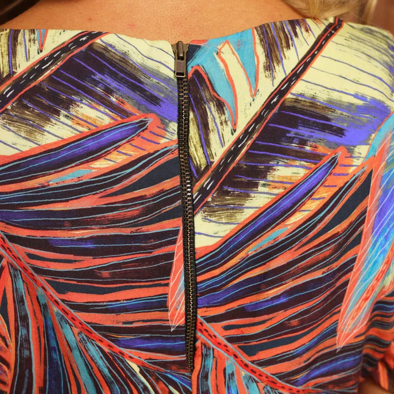 Vibrant Botanical Wrap Dress Midnight