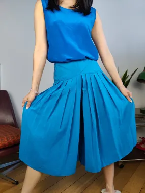 Vintage silk culottes shorts skirt blue pleated IT 44 S