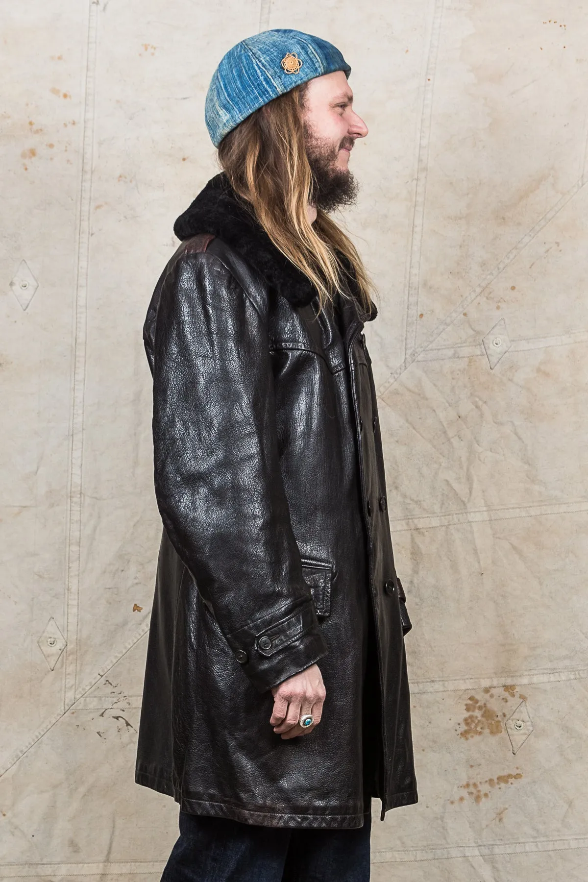 Vintage Swedish Army Mats Larsson Malung Leather Coat