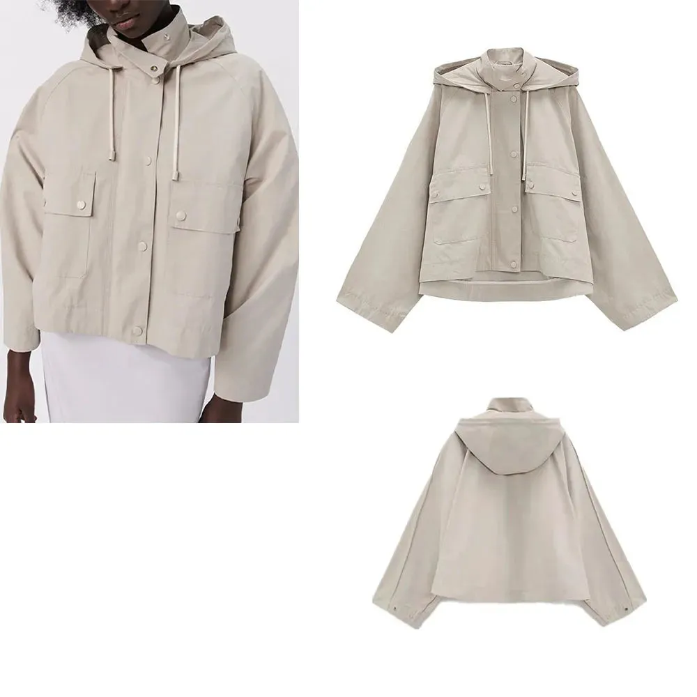 xakxx- Spring New Temperament Casual Fashion Slim Ruili Sweet Beauty Dress Loose Hooded Jacket Windbreaker Coat