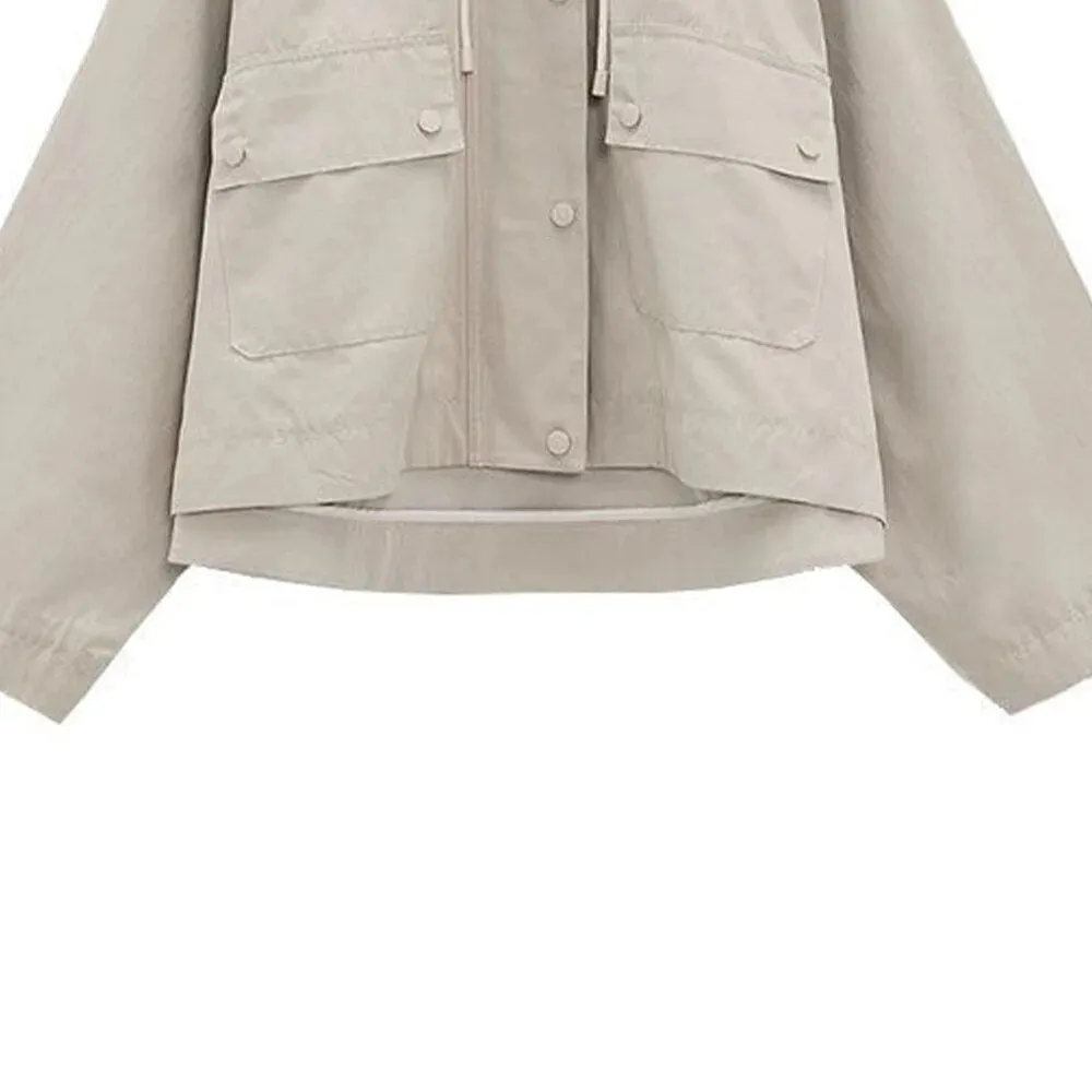 xakxx- Spring New Temperament Casual Fashion Slim Ruili Sweet Beauty Dress Loose Hooded Jacket Windbreaker Coat
