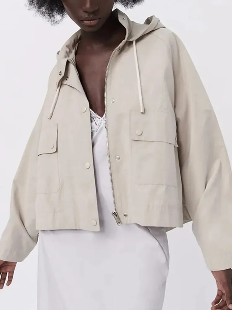 xakxx- Spring New Temperament Casual Fashion Slim Ruili Sweet Beauty Dress Loose Hooded Jacket Windbreaker Coat