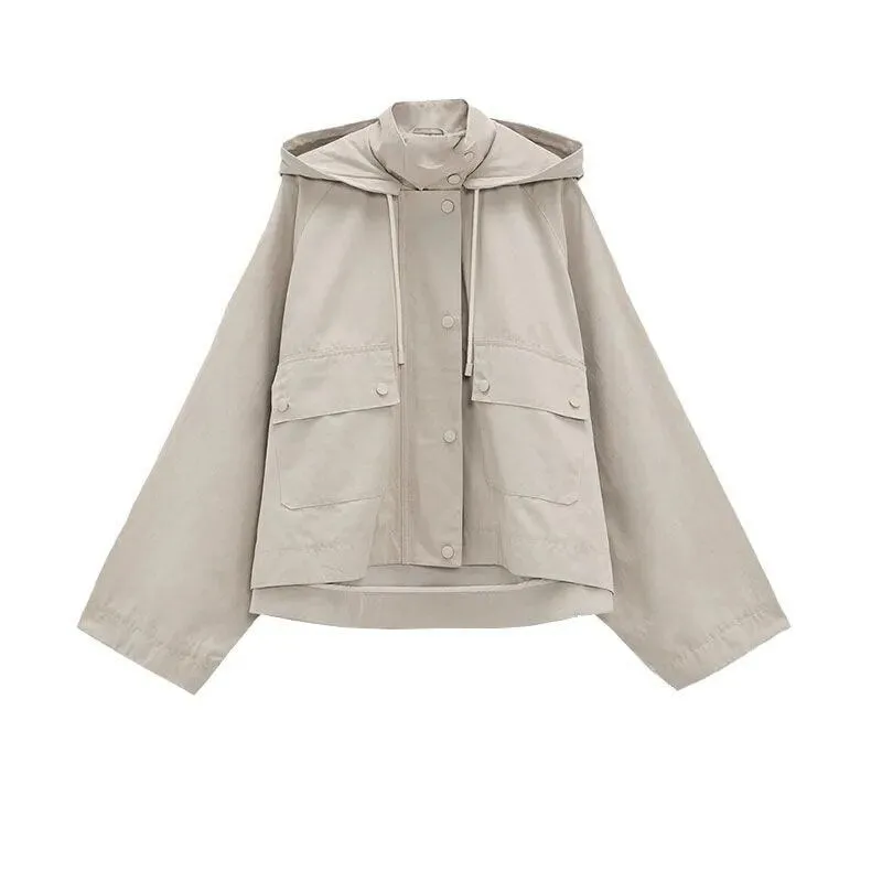 xakxx- Spring New Temperament Casual Fashion Slim Ruili Sweet Beauty Dress Loose Hooded Jacket Windbreaker Coat